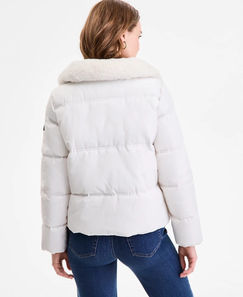 Dkny Women's Faux-Fur-Collar Zip-Front Puffer Coat