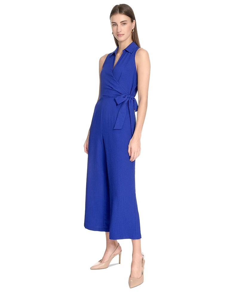 Calvin Klein Women's Tie Waist Sleeveless Gauze Jumpsuit