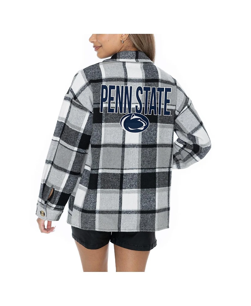 Gameday Couture Women's Grey Penn State Nittany Lions Long Sleeve Brushed Plaid Button-Up Overshirt Jacket