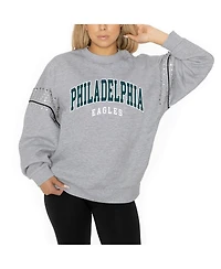 Gameday Couture Women's Ash Philadelphia Eagles Rhinestone Drop Shoulder Oversized Fleece Pullover Sweatshirt