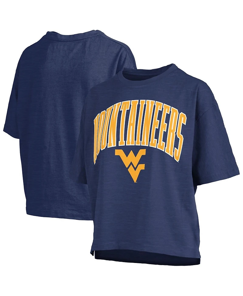 Pressbox Women's Navy West Virginia Mountaineers Nelson Arch Over Logo Waist Length Oversized Slub T-Shirt