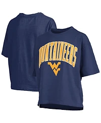 Pressbox Women's Navy West Virginia Mountaineers Nelson Arch Over Logo Waist Length Oversized Slub T-Shirt