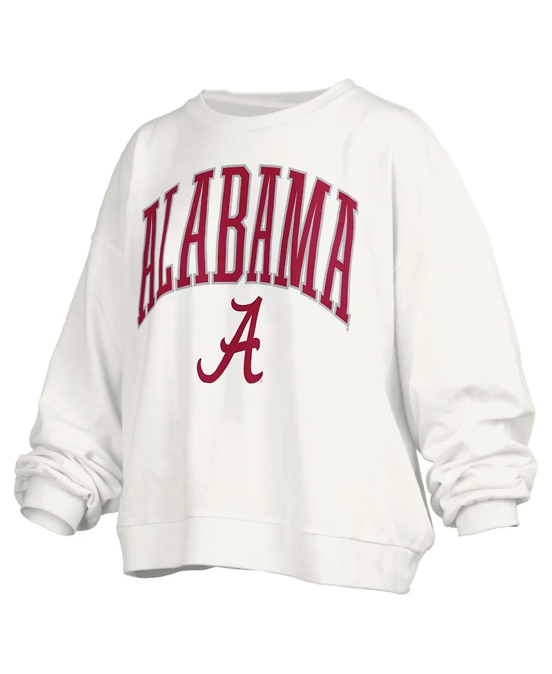 Pressbox Women's White Alabama Crimson Tide Janise Arch Over Logo Waist Length Oversized Pullover Sweatshirt