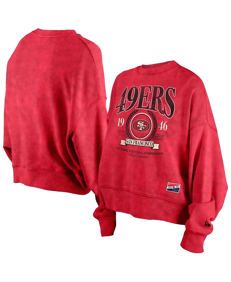 New Era Women's Scarlet San Francisco 49ers Throwback Boxy Sweatshirt