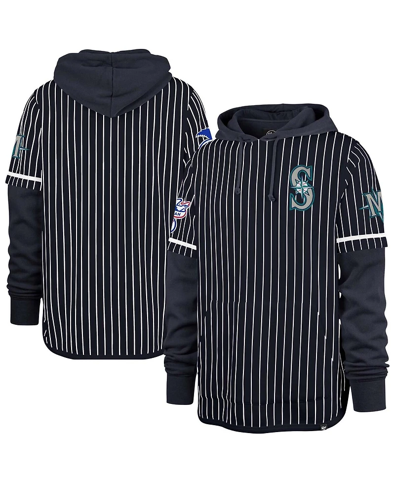 '47 Brand Men's Navy Seattle Mariners Pinstripe Double Header Pullover Hoodie