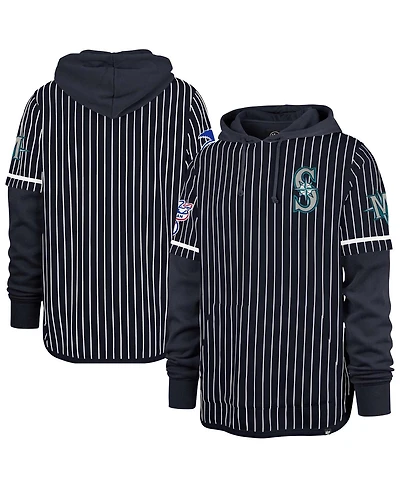 '47 Brand Men's Navy Seattle Mariners Pinstripe Double Header Pullover Hoodie