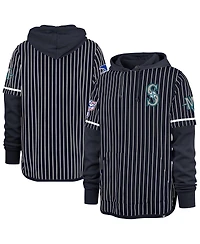 '47 Brand Men's Navy Seattle Mariners Pinstripe Double Header Pullover Hoodie