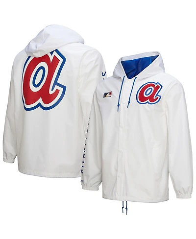 Mitchell & Ness Men's White Atlanta Braves Vintage Full-Snap Hooded Coaches Jacket