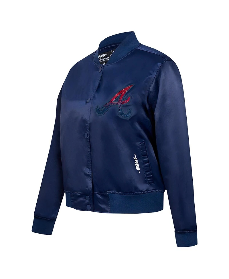 Pro Standard Women's Navy Atlanta Braves Rhinestone Satin Full-Snap Jacket