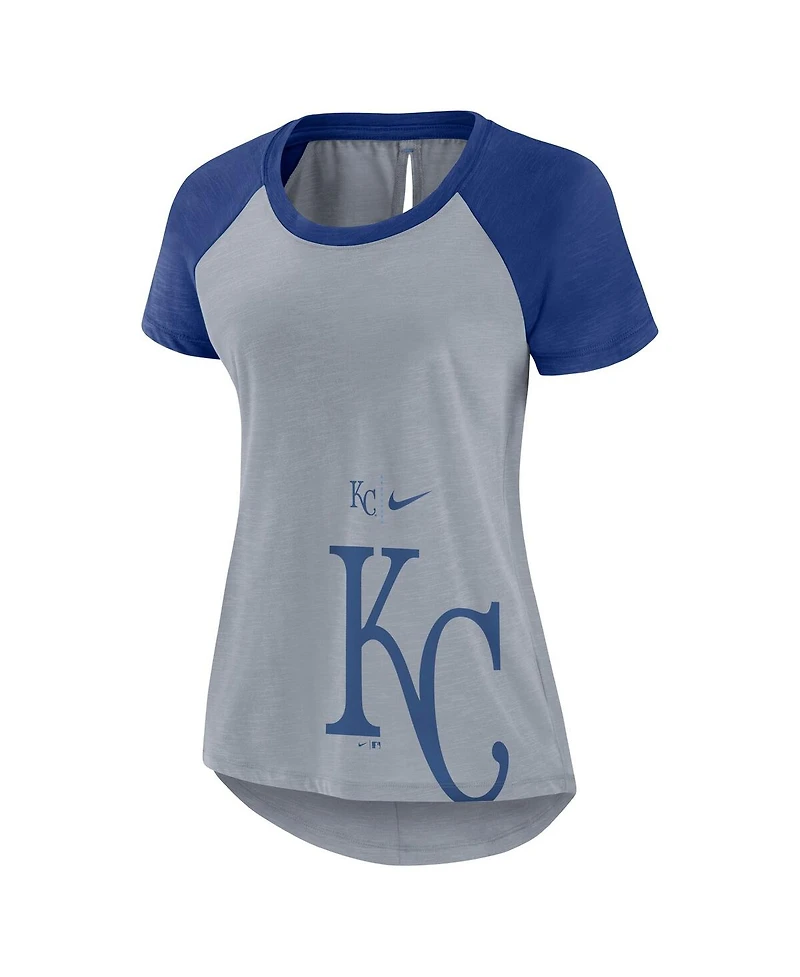 Nike Women's Heather Gray Kansas City Royals Summer Breeze Raglan Fashion T-Shirt