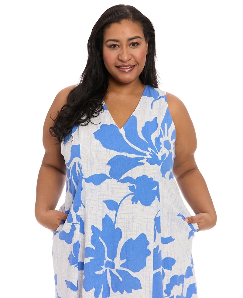 London Times Plus V-Neck Sleeveless Midi Dress