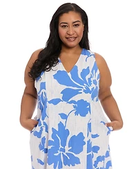London Times Plus V-Neck Sleeveless Midi Dress
