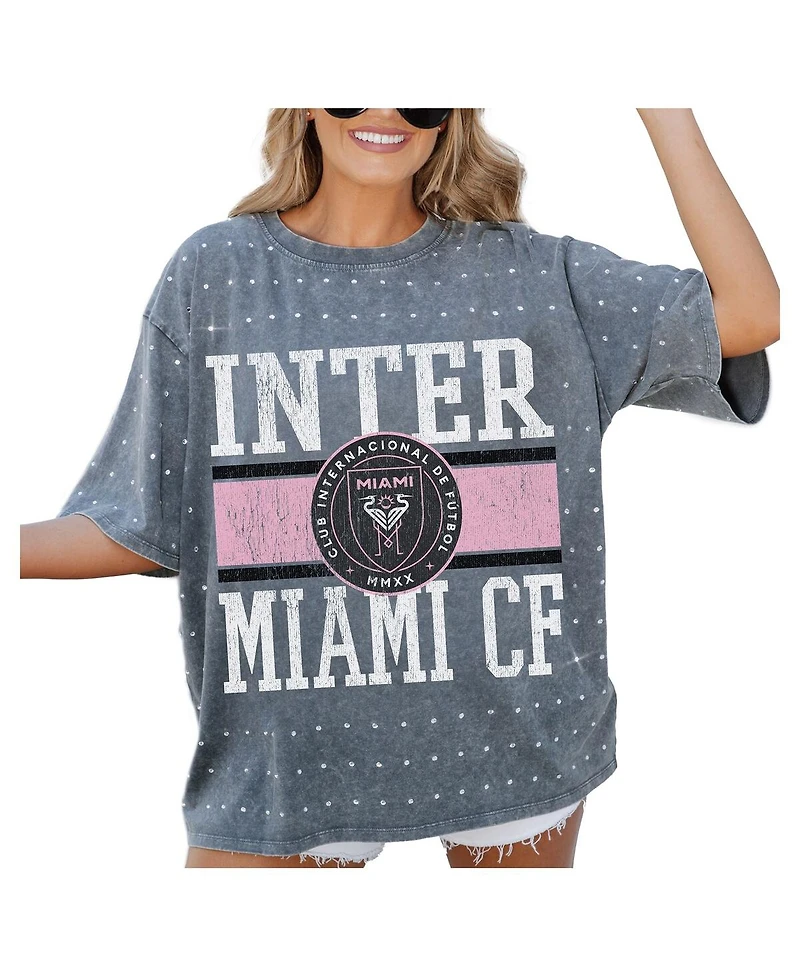 Gameday Couture Women's Gray Inter Miami Cf Oversized Mini Rhinestone Classic T-Shirt