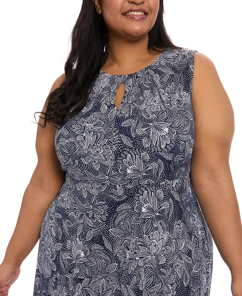 London Times Plus Keyhole-Neck Sleeveless Maxi Dress
