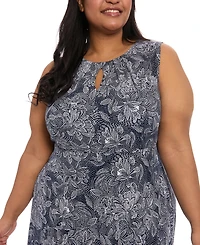 London Times Plus Keyhole-Neck Sleeveless Maxi Dress
