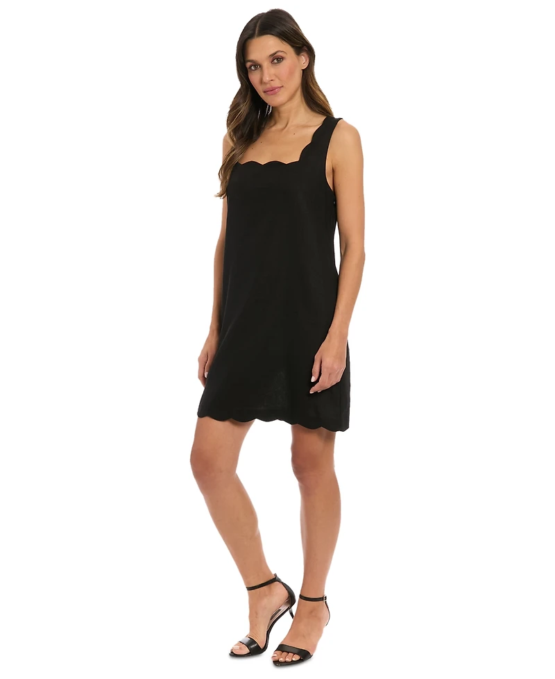 London Times Petite Square-Neck Scallop-Trim Shift Dress