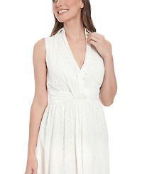 London Times Petite Cotton V-Neck Sleeveless Dress