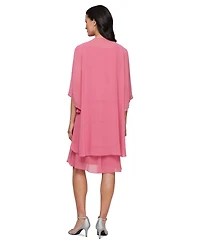 Sl Fashions Women's 2.Piece Chiffon Open-Front Jacket & Beaded-Neck Tiered Dress