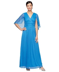 Sl Fashions Women's Glitter-Mesh Capelet-Sleeve A-Line Dress
