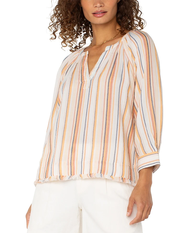 Liverpool Los Angeles Petite Cotton 3/4-Raglan Sleeve Top