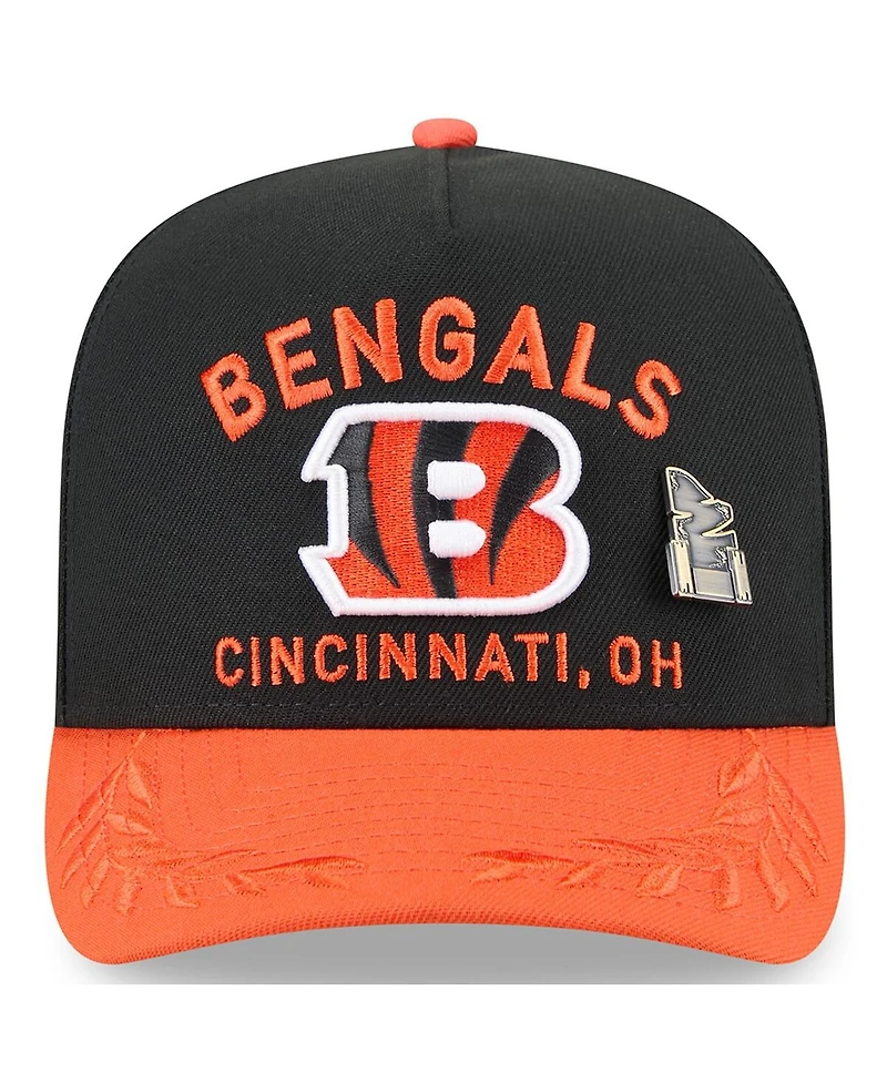 New Era Men's Black/Orange Cincinnati Bengals 2025 Nfl Draft On Stage A-Frame 59FIFTY Fitted Hat