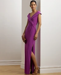Lauren Ralph Lauren Women's Jersey Off-the-Shoulder Side-Slit Column Gown