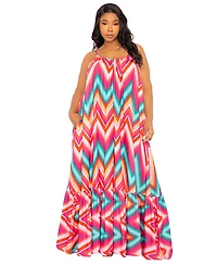Buxom Couture Plus Size Chevron Voluminous Maxi Dress