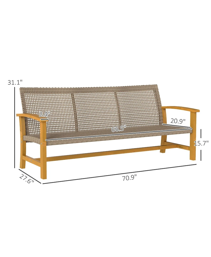 Outsunny 3-Seat Wicker Outdoor Couch Patio Sofa with Acacia Wood Armrests