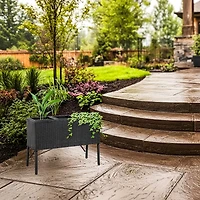 3-Section Wicker Raised Planter Bed for Indoor or Outdoor Use - Black