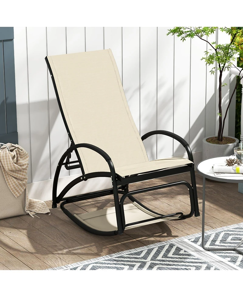 2-in-1 Outdoor Rocking Chair with 4-Position Adjustable Backrest for Patio Porch Poolside