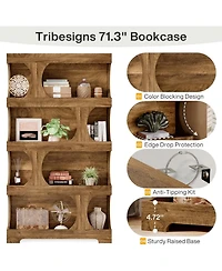 Tribesigns 71" Tall Bookcase, 4-Tier S-Shaped Bookshelf, Wood Decorative Storage Shelving,Library Book Shelf Unit for Home Office Living Room Bed