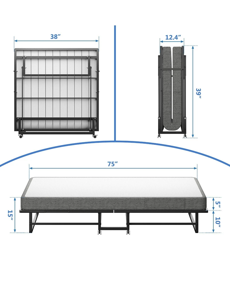 Portable Rollaway Guest Bed with Memory Foam Mattress and Bed Side Pocket