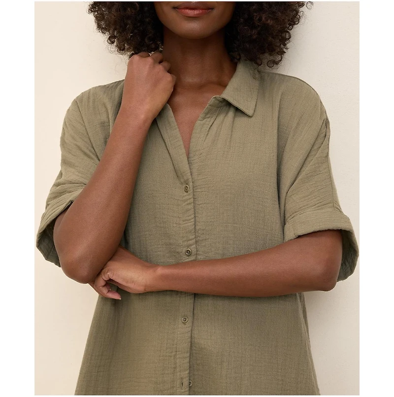 Pact Women's Organic Cotton Coastal Double Gauze Oversized Shirt 