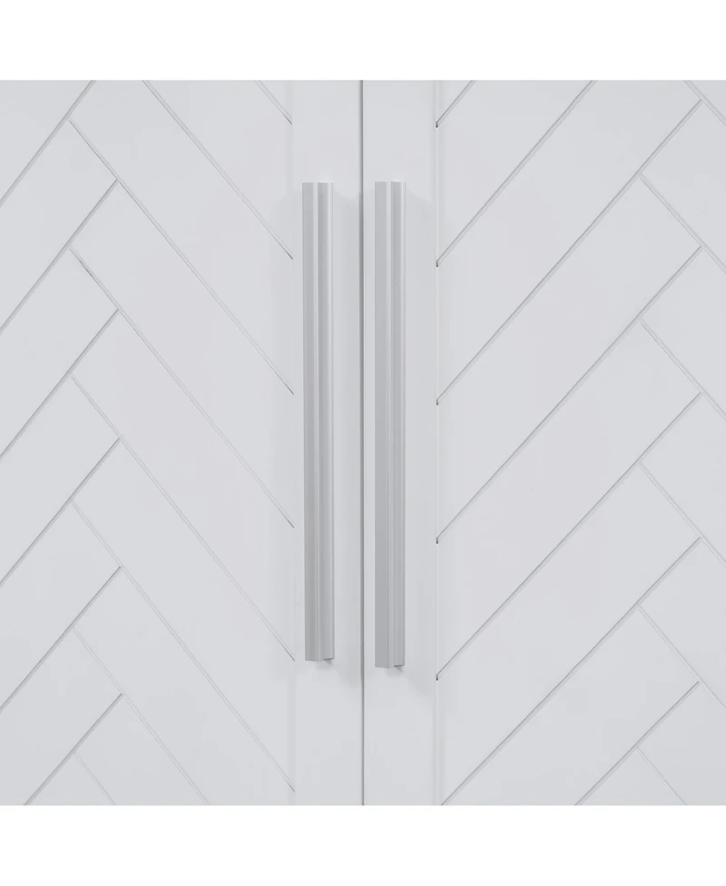 Streamdale White Sideboard Cabinet with 4 Doors, Adjustable Shelves, and Silver Handles