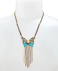 Betsey Johnson Faux Stone Boho Butterfly Fringe Pendant Necklace