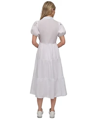 Dkny Women's Puffed-Sleeve Tiered Shirtdress