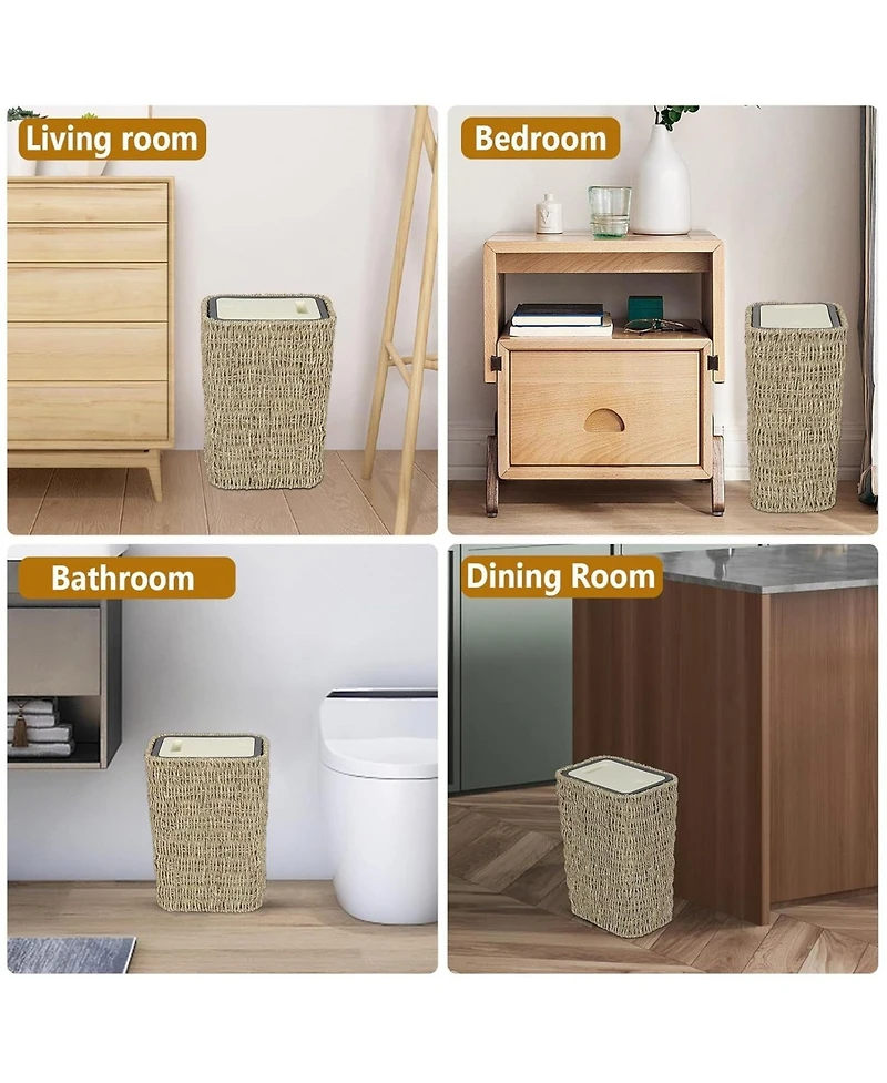 Streamdale Boho 2-in-1 Trash Can and Hamper, 2.6 Gallon, Rattan, Press-Top Lid