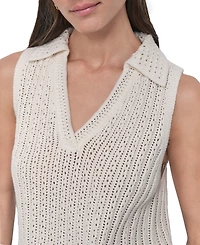 Dkny Jeans Women's Lacey Stitch Collared Sleeveless Sweater