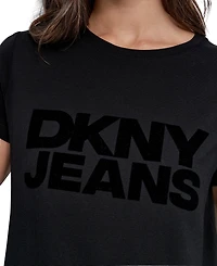 Dkny Jeans Women's Flocked Logo Crewneck T-Shirt