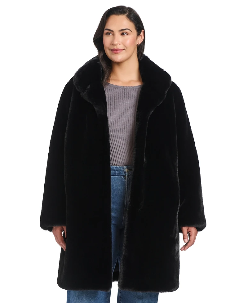 Jones New York Plus Stand-Collar Faux-Fur Coat