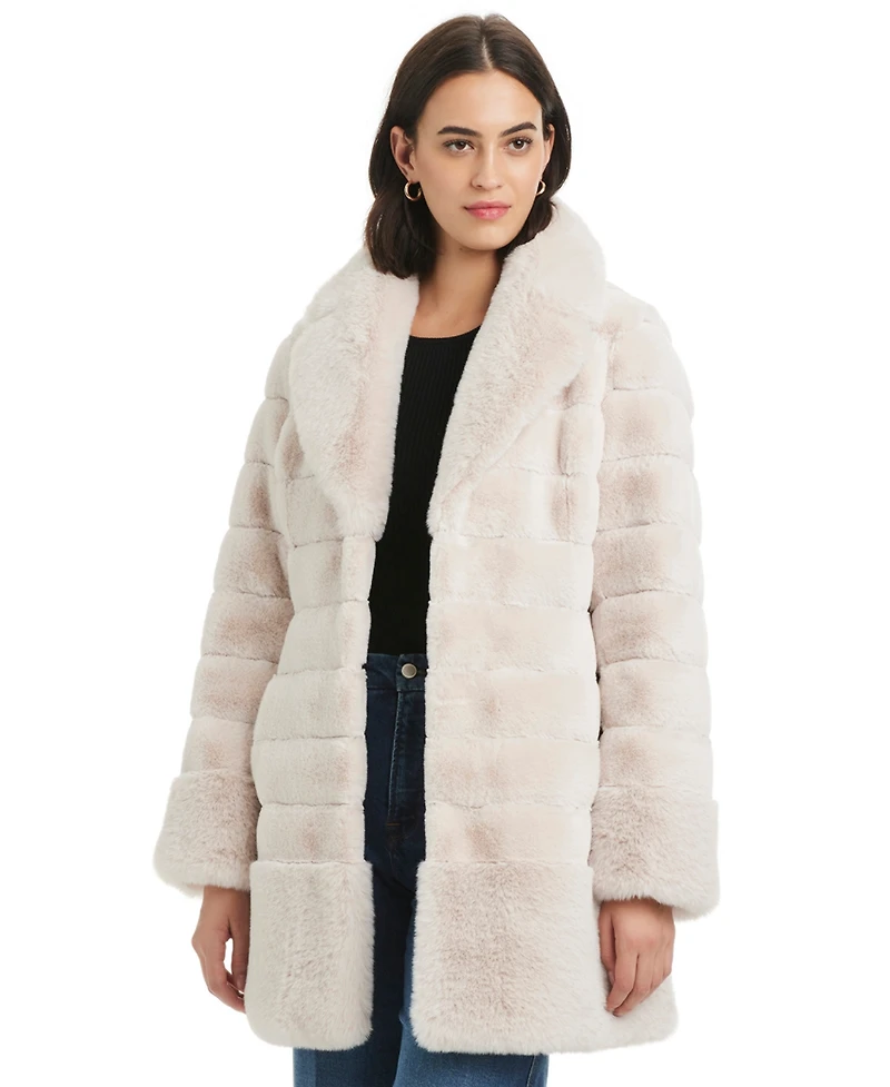 Jones New York Petite Notched-Collar Faux-Fur Coat