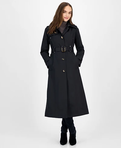 London Fog Women's Hooded Belted Maxi Trench Coat