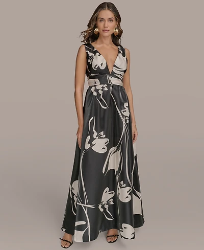 Donna Karan New York Women's Printed V-Neck Sleeveless Gown