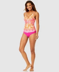 Anne Cole Womens Tie Dye Foulard Underwire Drape Front Tankini Top High Waist Bikini Bottoms