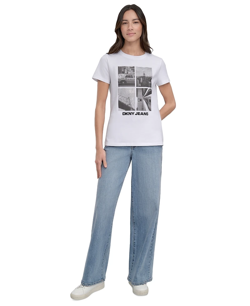 Dkny Jeans Women's Embellished Graphic Print Crewneck T-Shirt - WHB