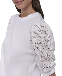 Dkny Jeans Women's Mixed Media Lace-Sleeve Top - IVY
