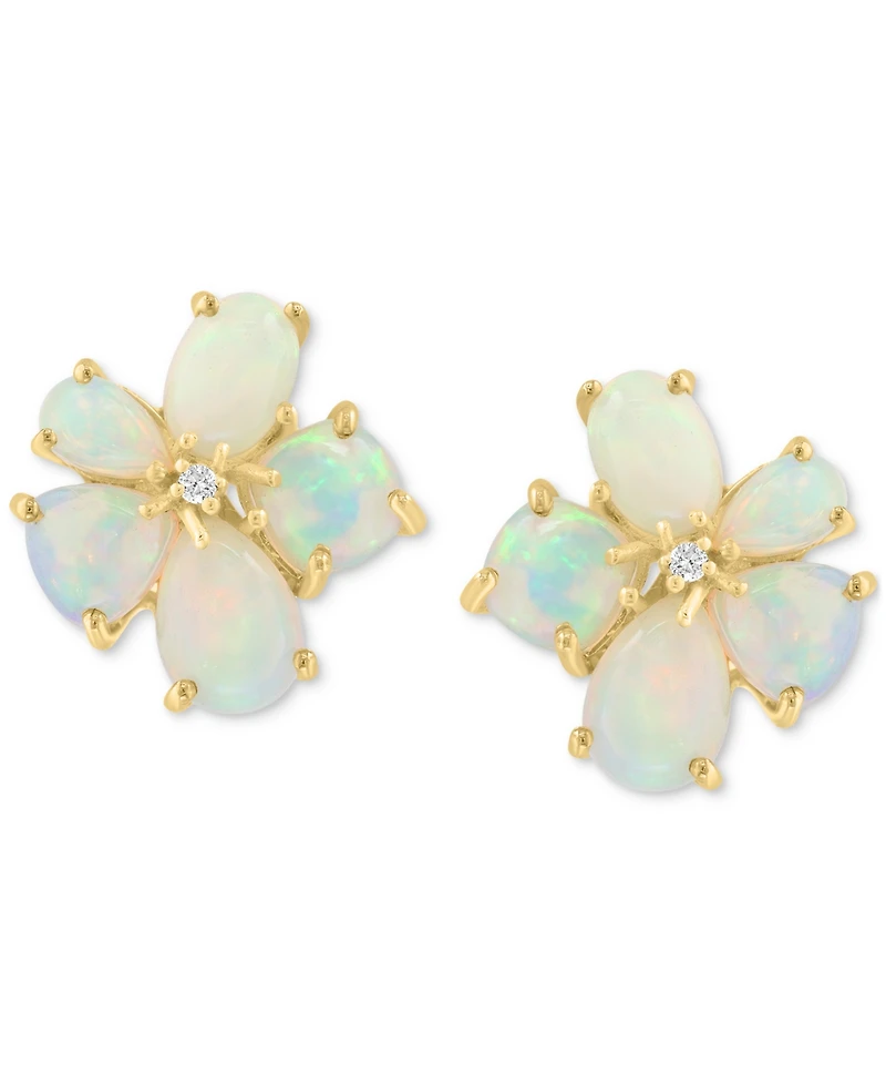Effy Ethiopian Opal & Diamond Accent Flower Stud Earrings in 14k Yellow Gold