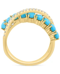 Effy Turquoise (5x3mm) & Diamond (1/4 ct. t.w.) Statement Ring in 14k Yellow Gold