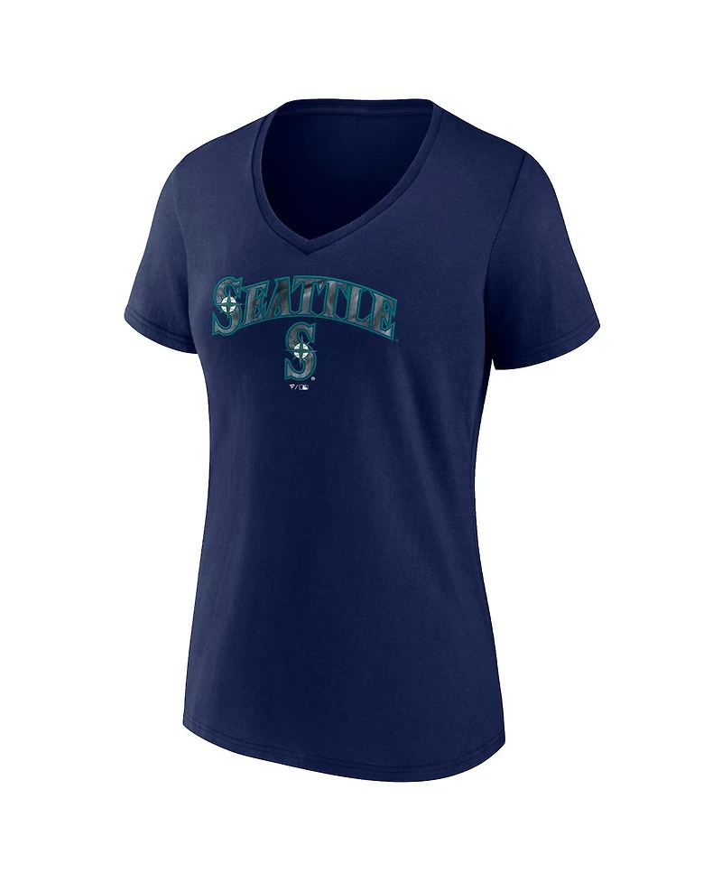 Fanatics Women's Navy Seattle Mariners Shine Bright V-Neck T-Shirt
