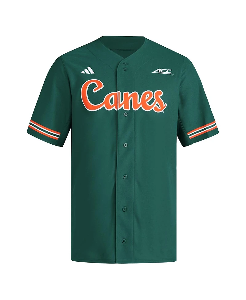Adidas Men's Green Miami Hurricanes Reversible Retro Full-Button Baseball Jersey